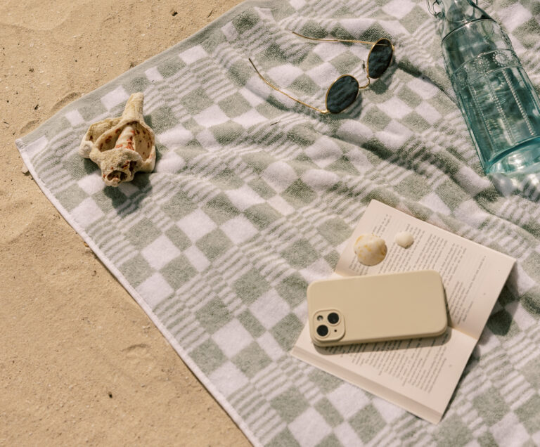 phone on picnic blanket