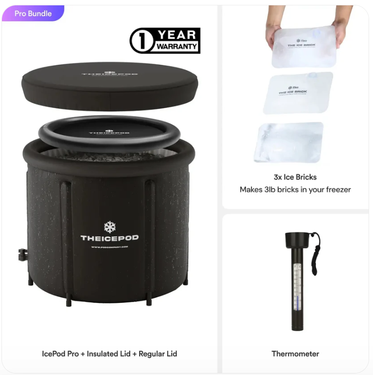 a black cold plunge container with a lid and a thermometer
