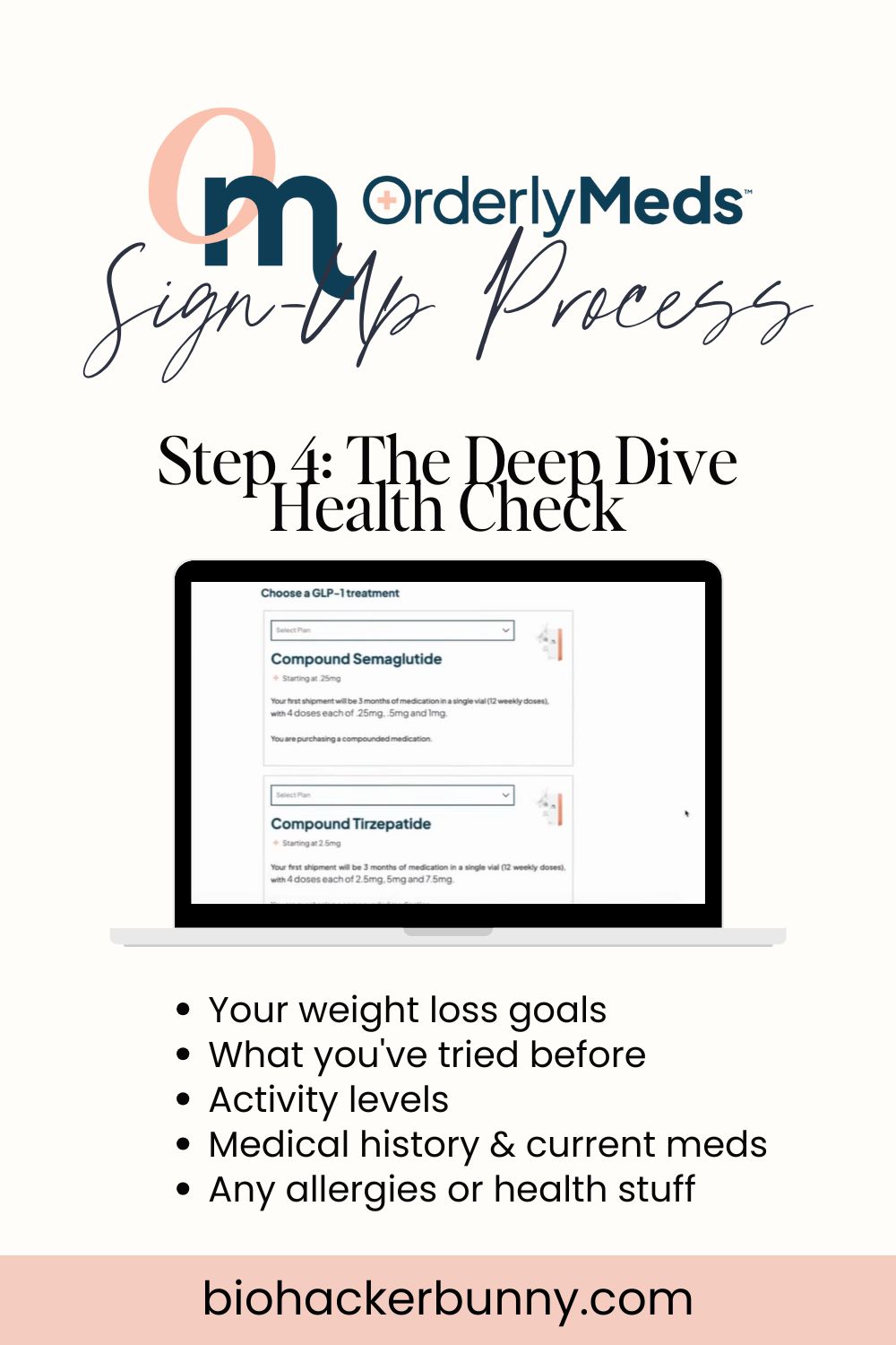 OrderlyMeds Sign Up Process - Step 4: Health Check